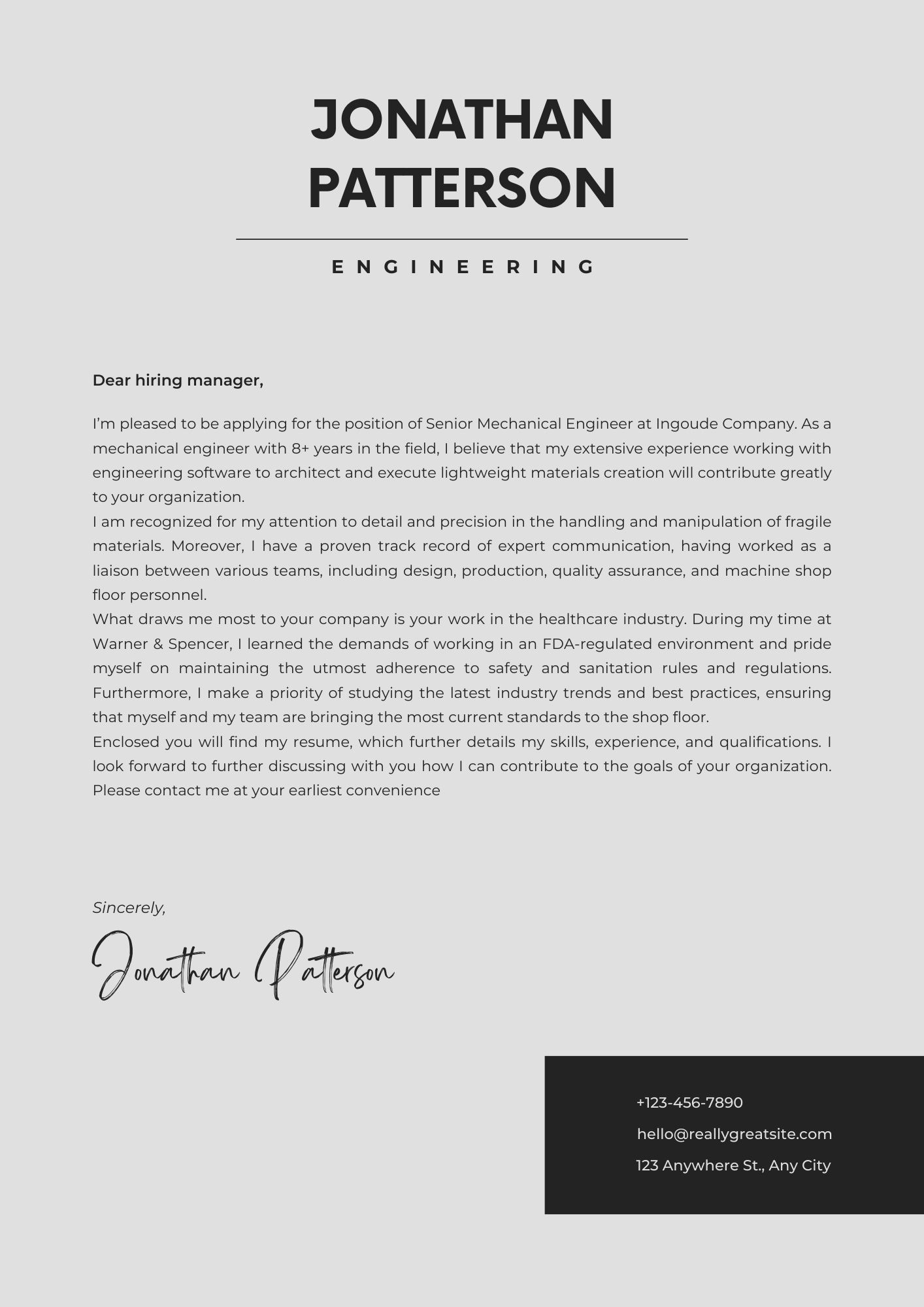 Engineering cover letter