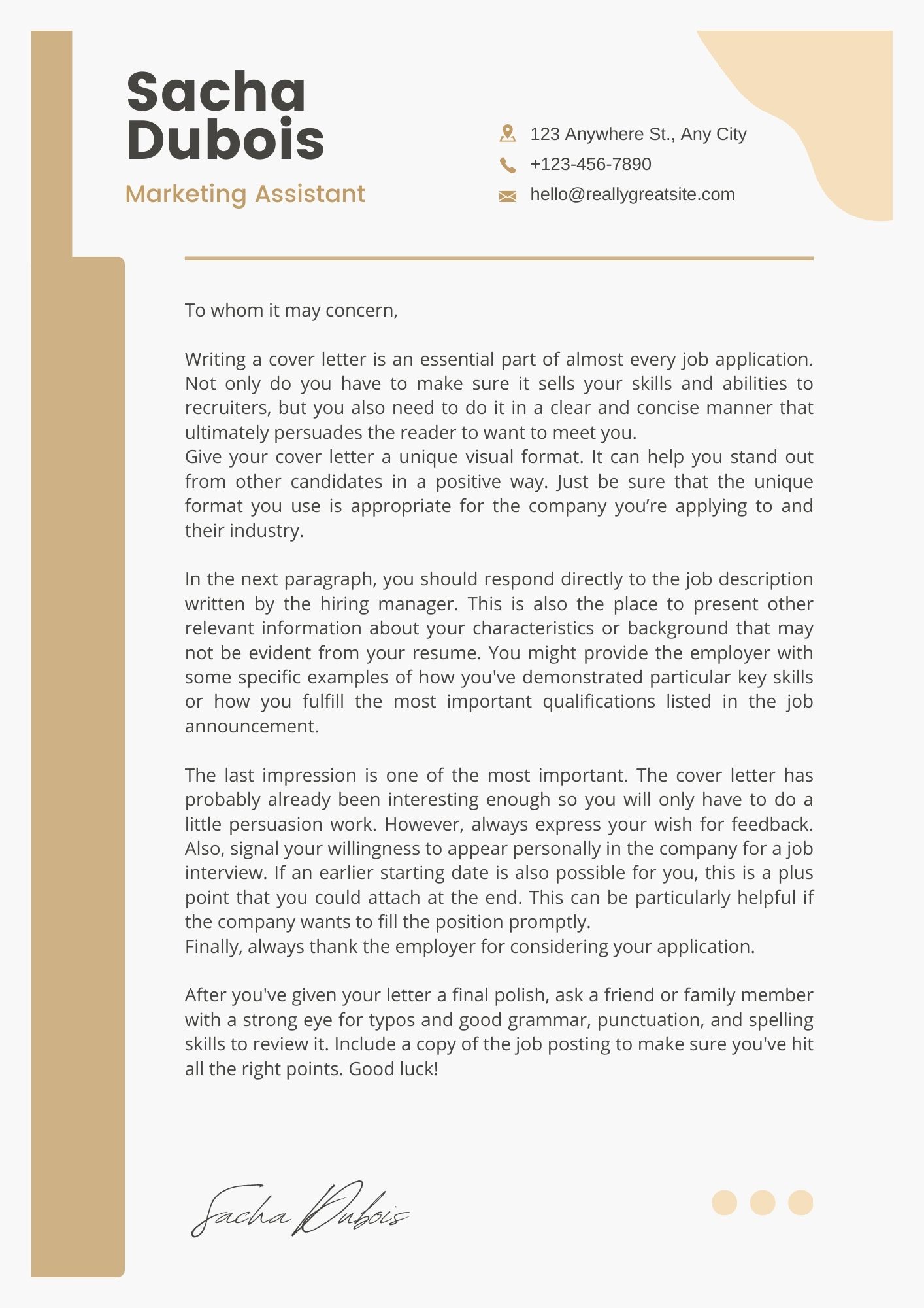 Marketing Assistant Cover Letter