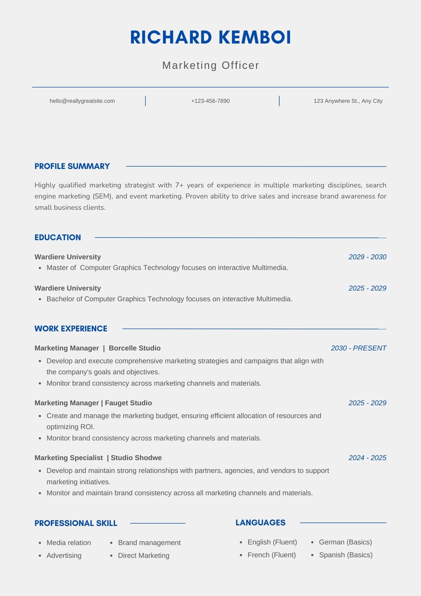 Marketing Officer CV Template