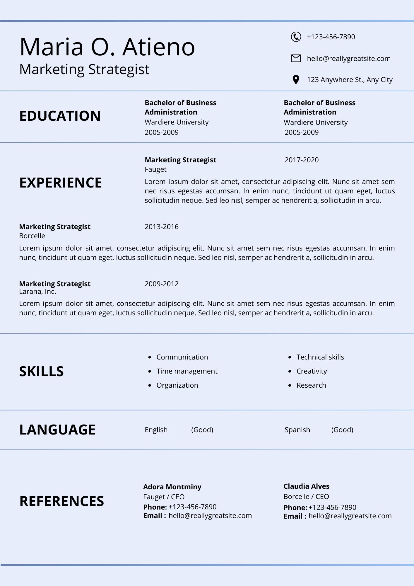 Marketing Strategist CV Template