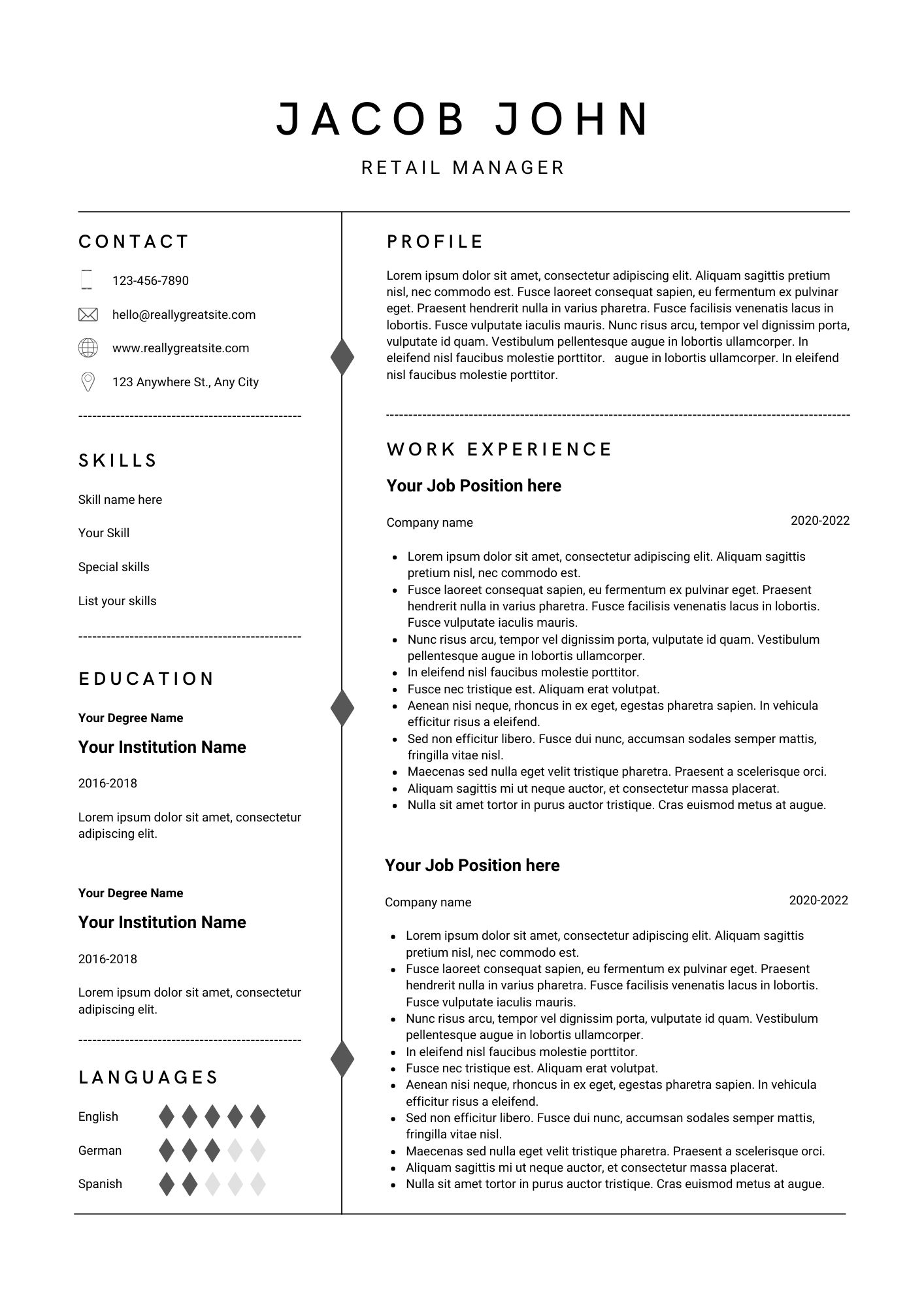 RETAIL MANAGER CV TEMPLATE