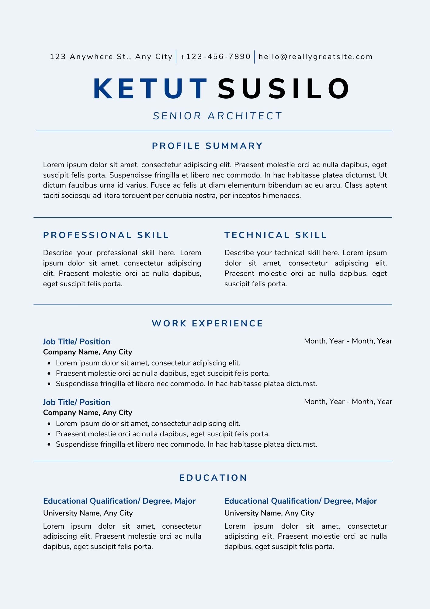 Senior Architect CV Template