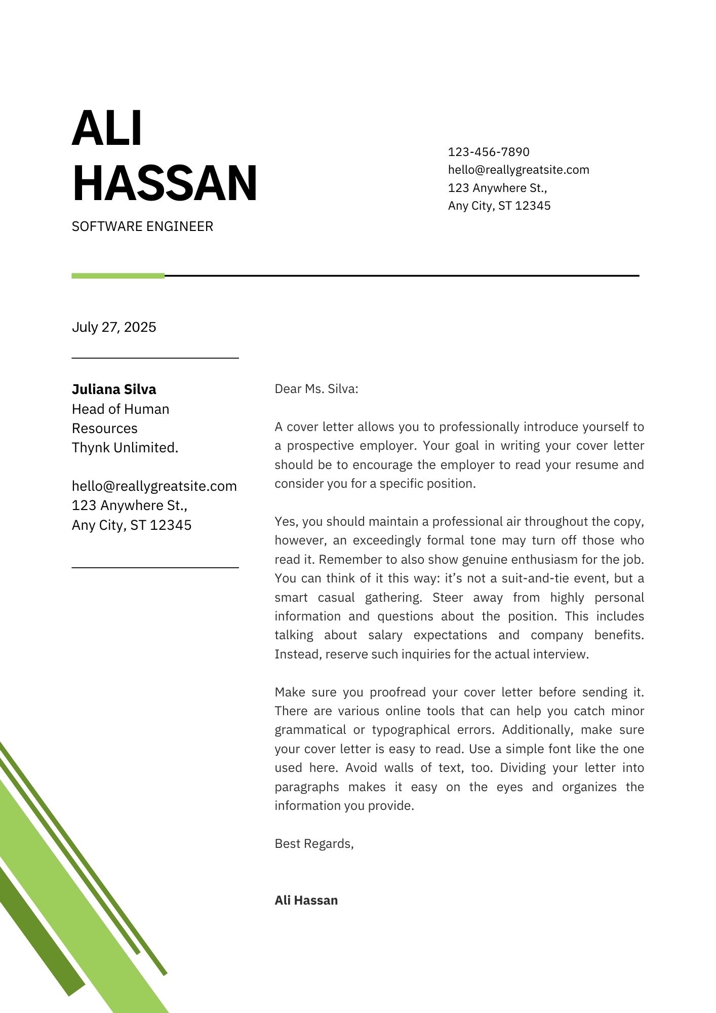 Software Engineer Cover Letter