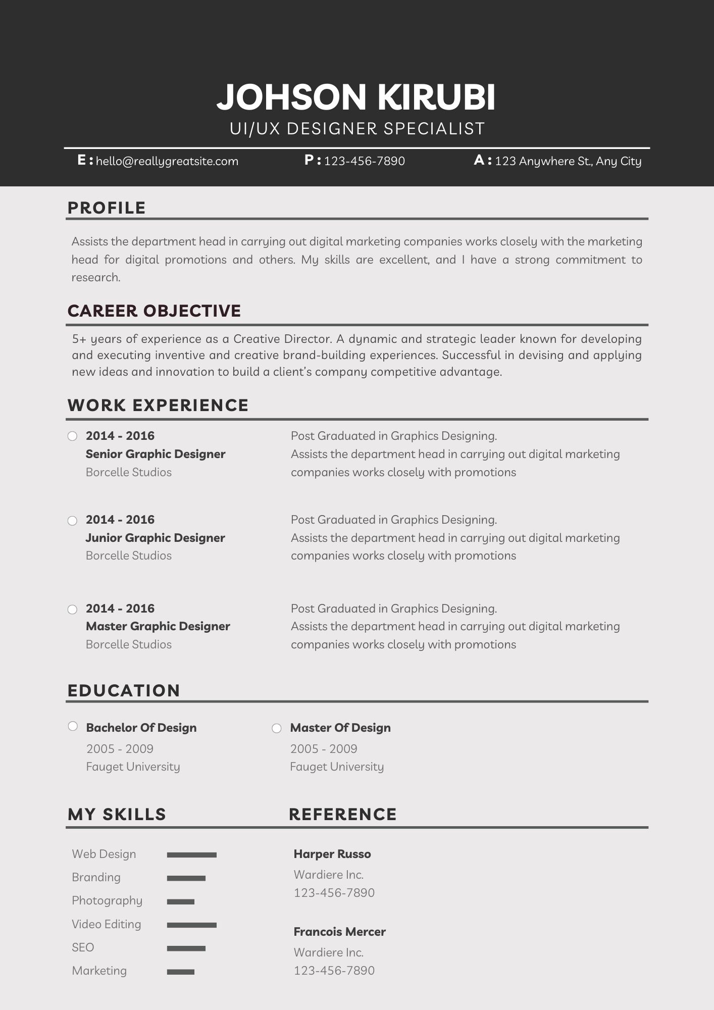 UIUX Designer specialist CV Template