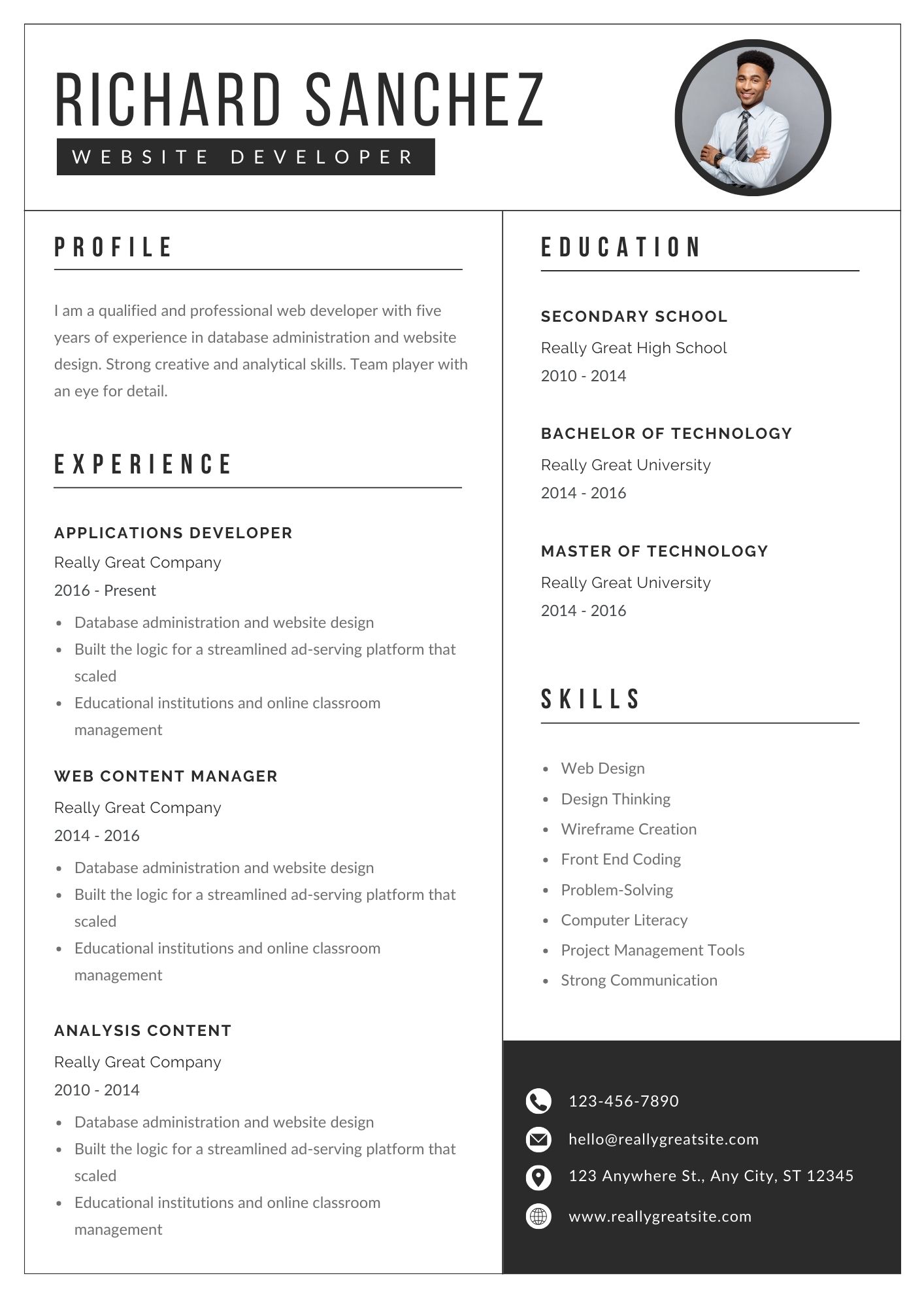 website developer CV Template